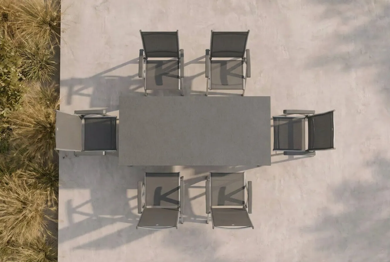 KETTLER KETTALUX-PLUS/Basic Plus Sitzgruppe, silber/anthrazit, Alu/Textilene, Tisch 160x95 cm, 6 Klappstühle