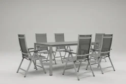 KETTLER KETTALUX-PLUS/Basic Plus Sitzgruppe, silber/anthrazit, Alu/Textilene, Tisch 160x95 cm, 6 Klappstühle