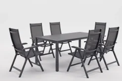 KETTLER KETTALUX-PLUS/Basic Plus Sitzgruppe, anthrazit, Alu/Textilene, Tisch 160x95 cm, 6 Klappstühle
