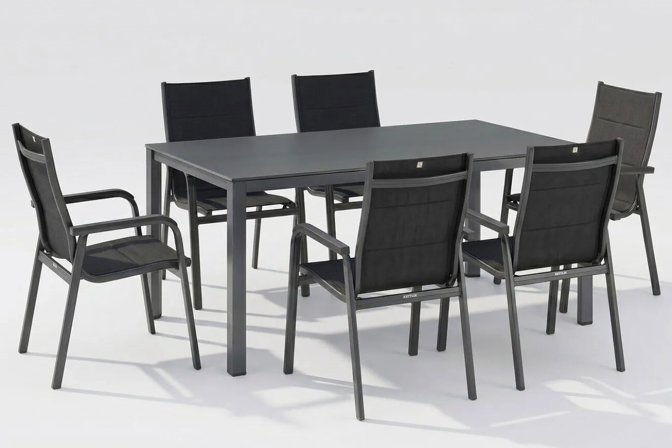 KETTLER KETTALUX-PLUS/Basic Plus Padded Sitzgruppe, anthrazit, Alu/Textilene, Tisch 160x95 cm, 6 Personen, gepolsterte Sitz - und Rückenfläche