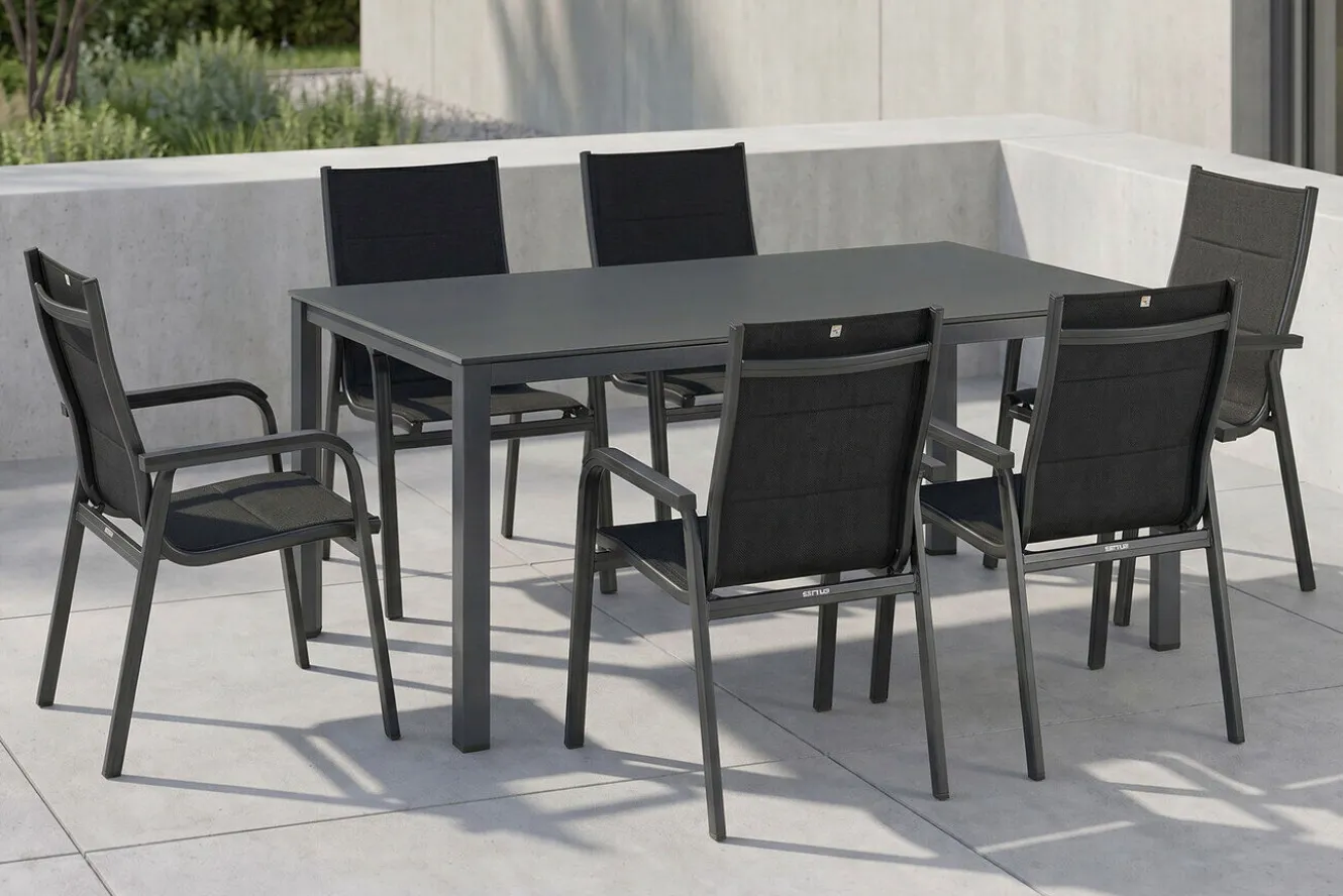 KETTLER KETTALUX-PLUS/Basic Plus Padded Sitzgruppe, anthrazit, Alu/Textilene, Tisch 160x95 cm, 6 Personen, gepolsterte Sitz - und Rückenfläche