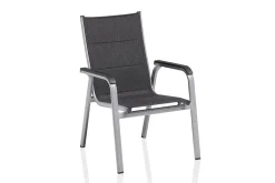 KETTLER KETTALUX-PLUS/Basic Plus Padded Sitzgruppe, silber/anthrazit/grau, Alu/Textilene, 160x95 cm,6 Stapelsessel, gepolsterte Sitz - und Rückenfläche