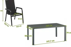 KETTLER KETTALUX-PLUS/Basic Plus Padded Sitzgruppe, anthrazit, Alu/Textilene, Tisch 160x95 cm, 4 Personen, gepolsterte Sitz - und Rückenfläche