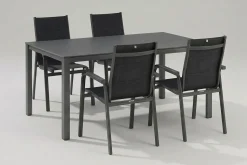 KETTLER KETTALUX-PLUS/Basic Plus Padded Sitzgruppe, anthrazit, Alu/Textilene, Tisch 160x95 cm, 4 Personen, gepolsterte Sitz - und Rückenfläche