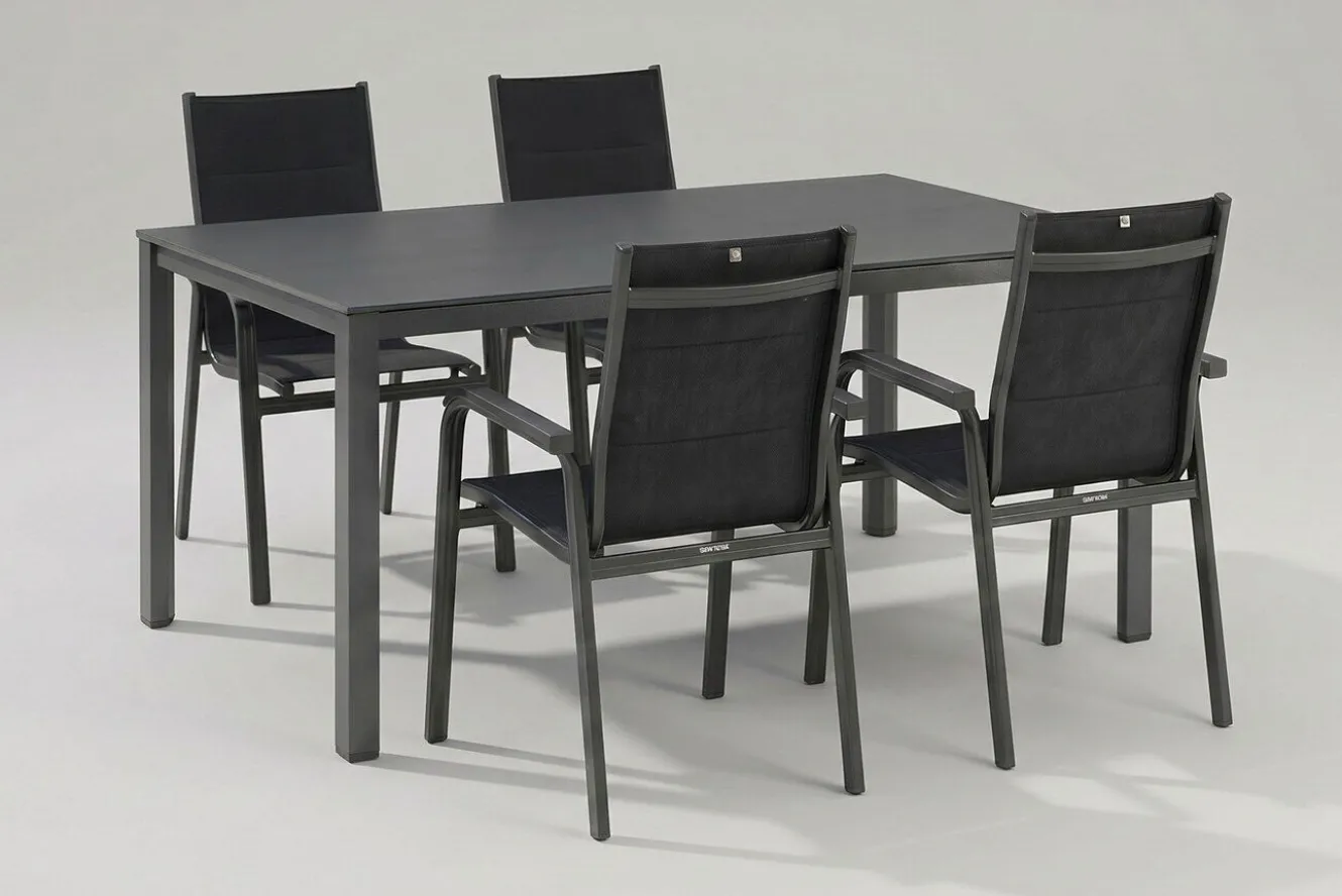 KETTLER KETTALUX-PLUS/Basic Plus Padded Sitzgruppe, anthrazit, Alu/Textilene, Tisch 160x95 cm, 4 Personen, gepolsterte Sitz - und Rückenfläche