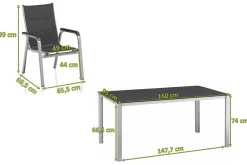 KETTLER KETTALUX-PLUS/Basic Plus Padded Sitzgruppe, silber/anthrazit/grau, Alu/Textilene, 160x95 cm,4 Stapelsessel, gepolsterte Sitz - und Rückenfläche
