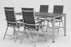 KETTLER KETTALUX-PLUS/Basic Plus Padded Sitzgruppe, silber/anthrazit, Alu/Textilene, Tisch 160x95 cm,4 Klappstühle