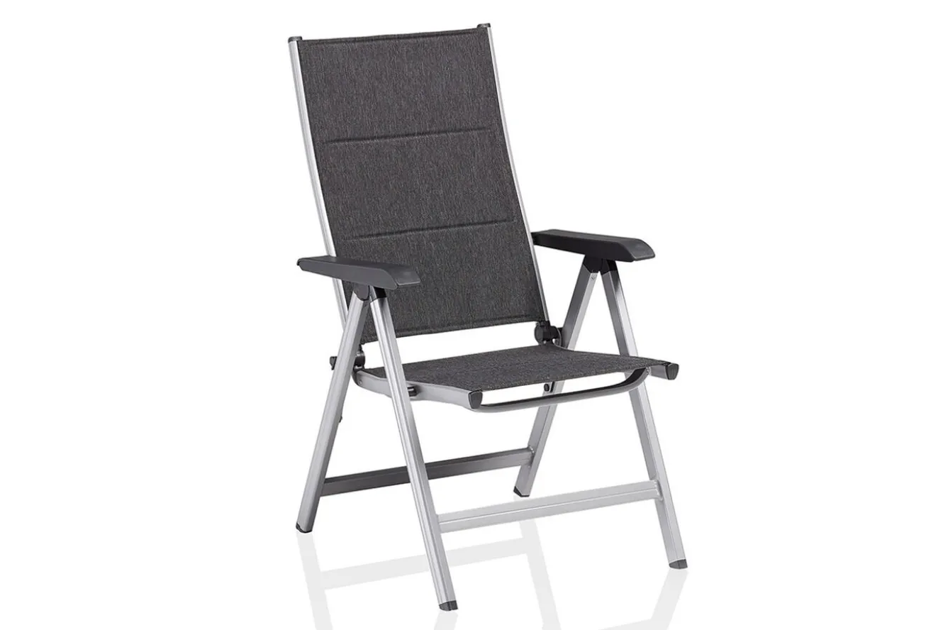 KETTLER KETTALUX-PLUS/Basic Plus Padded Sitzgruppe, silber/anthrazit, Alu/Textilene, Tisch 160x95 cm,4 Klappstühle