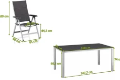 KETTLER KETTALUX-PLUS/Basic Plus Padded Sitzgruppe, silber/anthrazit, Alu/Textilene, Tisch 160x95 cm,4 Klappstühle