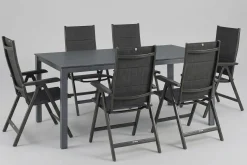 KETTLER KETTALUX-PLUS/Basic Plus Padded Sitzgruppe, anthrazit, Alu/Textilene, Tisch 160x95 cm, 6 Klappstühle