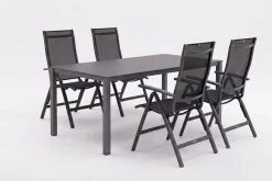 KETTLER KETTALUX-PLUS/Legato Curve Sitzgruppe, anthrazit, Alu/Textilene, Tisch 160x95 cm, 4 Klappstühle