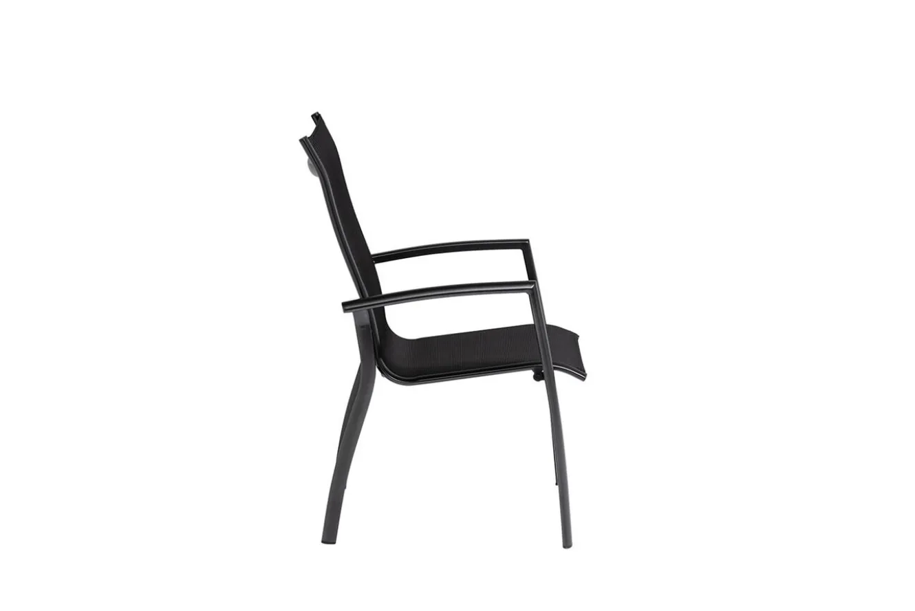 KETTLER KETTALUX-PLUS/Legato Curve Sitzgruppe, anthrazit, Alu/Textilene, Tisch 160x95 cm, 4 Stapelsessel, stapelbar