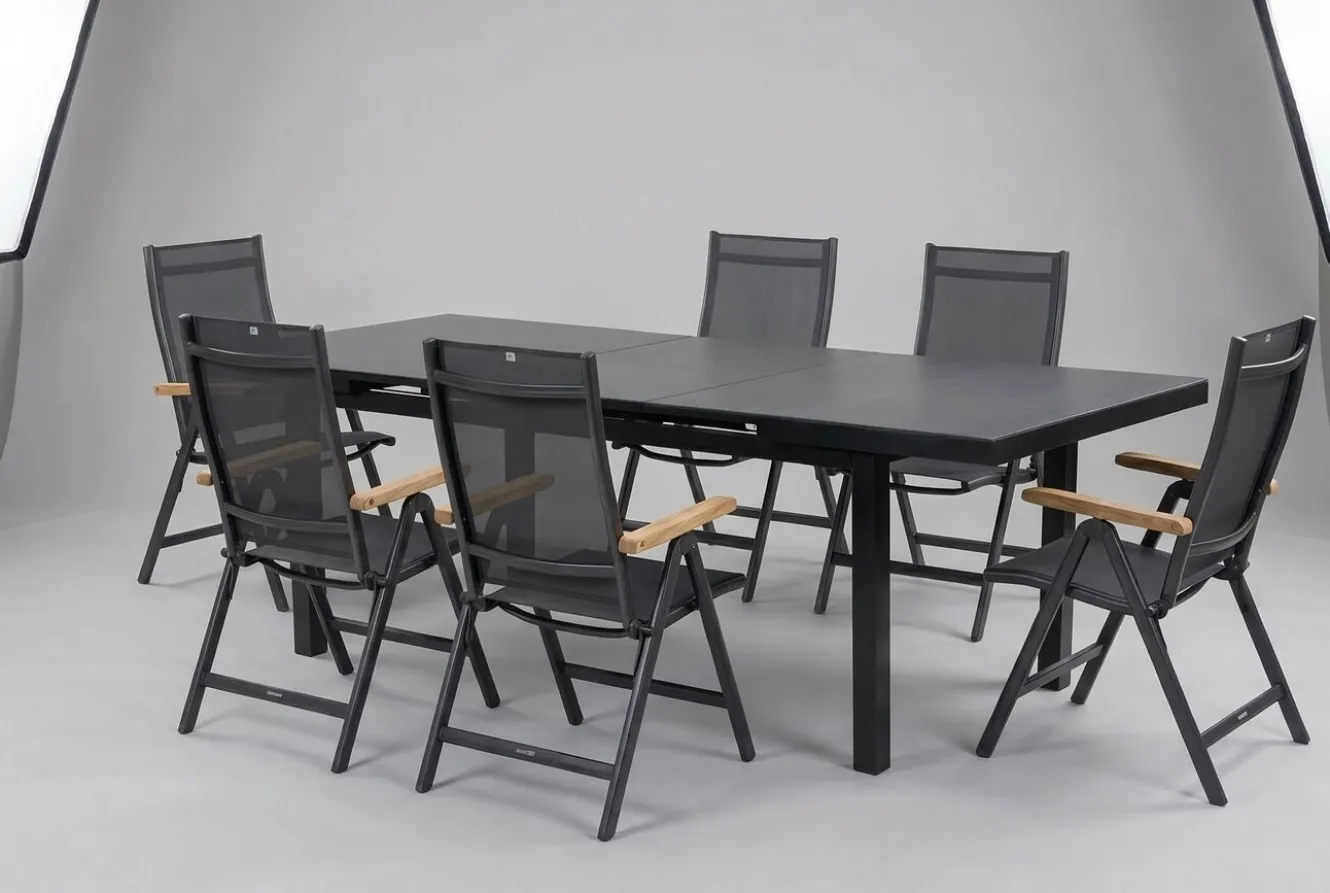 KETTLER Premium/Granada Garten-Essgruppe, anthrazit/grau, Alu/Glas, Tisch 180/240x100cm, 6 Sessel