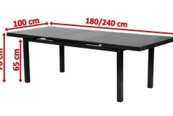 KETTLER Premium/Granada Garten-Essgruppe, Anthrazit/Grau, Alu/Glas, Ausziehtisch 180/240x100cm, 8 Stapelsessel