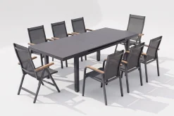 KETTLER Premium/Granada Garten-Essgruppe, Anthrazit/Grau, Alu/Glas, Ausziehtisch 180/240x100cm, 8 Sessel