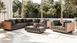 LIVING ZONE Aztec Plus Gartenlounge, natur/schwarz, Alu/Polyester/Holzimitat, pulverbeschichtet, wetterbeständig, inkl. Kissen & Polster