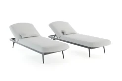 LIVING ZONE Confort Sun Lounger Gartenliegen-Set, mondgrau/anthrazit, Alu/Polyester, verstellbar, wetterbeständig, inkl. Kissen