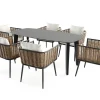 LIVING ZONE Grant Dining 6 Garten-Essgruppe, anthrazit/beige, Alu/Polyrattan, abnehmbare Bezüge, Tischplatte aus Sicherheitsglas