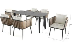 LIVING ZONE Grant Dining 6 Garten-Essgruppe, anthrazit/beige, Alu/Polyrattan, abnehmbare Bezüge, Tischplatte aus Sicherheitsglas