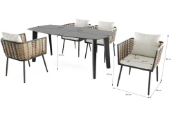 LIVING ZONE Grant Dining Garten-Essgruppe, anthrazit, Alu/Polyrattan, Tischplatte aus ESG-Sicherheitsglas, inkl. Kissen