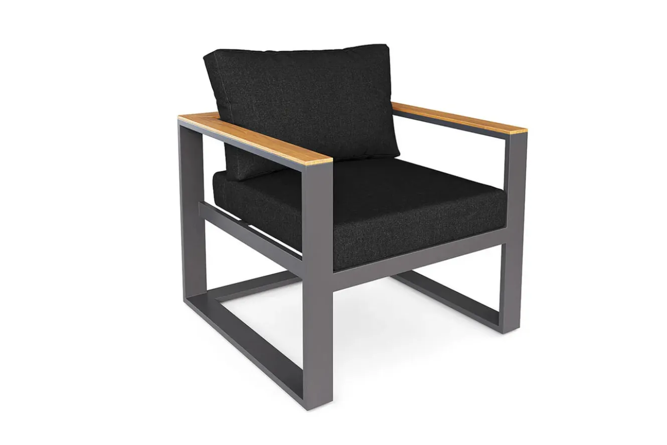 LIVING ZONE Lecoin Gartenlounge, anthrazit, Alu/Teak, pflegeleicht, wetterbeständig, pulverbeschichtet, inkl. Kissen, abnehmbare Bezüge