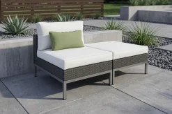 LIVING ZONE Silva Mini Gartenlounge, braun/creme, Polyrattan/Edelstahl, 2-teilig, modular, inkl. Hocker & Dekokissen