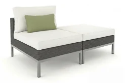 LIVING ZONE Silva Mini Gartenlounge, braun/creme, Polyrattan/Edelstahl, 2-teilig, modular, inkl. Hocker & Dekokissen