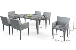 LIVING ZONE Styelo Garten-Essgruppe, mineralgrau/anthrazit, Alu/Keramik/Polyester, 180 x 90 cm, inkl. Kissen