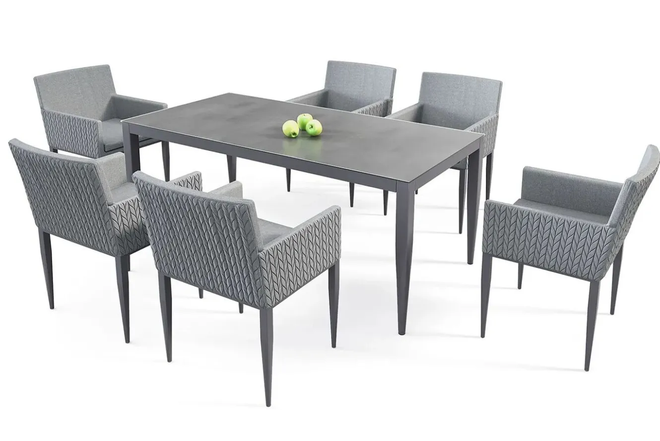 LIVING ZONE Styelo Garten-Essgruppe, mineralgrau/anthrazit, Alu/Keramik/Polyester, 180 x 90 cm, inkl. Kissen