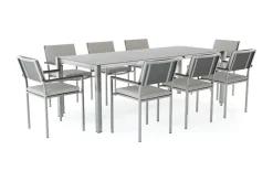 LIVING ZONE Suite Dining 8 Garten-Essgruppe, grau, Edelstahl/Textilene, ausziehbar & stapelbar, witterungsbeständig, inkl. Kissen & Polster