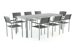 LIVING ZONE Suite Dining 8 Garten-Essgruppe, grau, Edelstahl/Textilene, ausziehbar & stapelbar, witterungsbeständig, inkl. Kissen & Polster