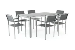 LIVING ZONE Suite Dining 6 Garten-Essgruppe, grau/anthrazit, Edelstahl/Textilene, ausziehbar & stapelbar, wetterbeständig, platzsparend