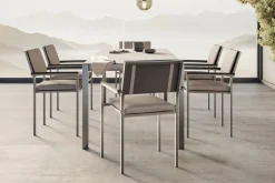 LIVING ZONE Suite Dining 6 Garten-Essgruppe, grau/anthrazit, Edelstahl/Textilene, ausziehbar & stapelbar, wetterbeständig, platzsparend