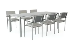 LIVING ZONE Suite Dining 6 Garten-Essgruppe, grau/anthrazit, Edelstahl/Textilene, ausziehbar & stapelbar, wetterbeständig, platzsparend