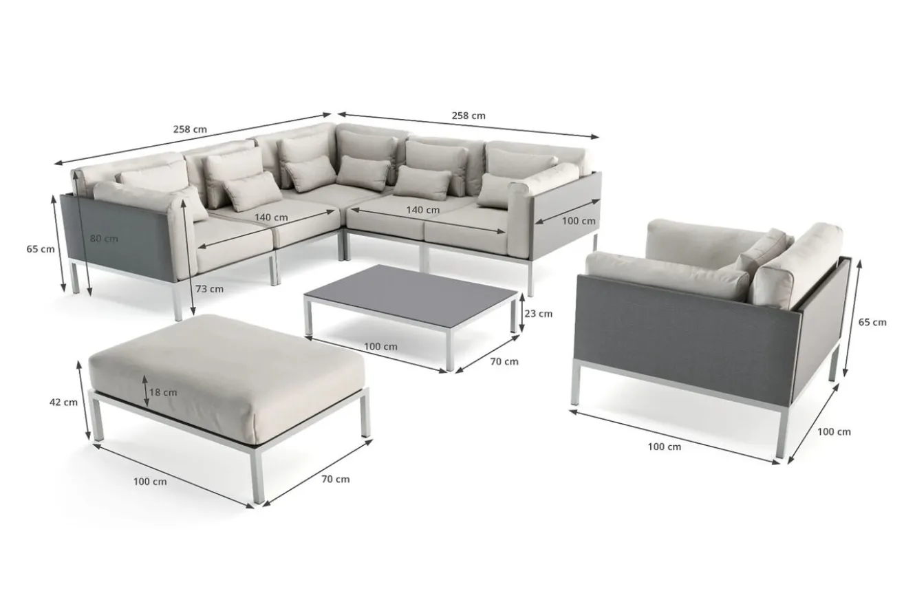 LIVING ZONE Suite Max Gartenlounge, anthrazit/taupe, Edelstahl/Textilene, abnehmbare Bezüge, wasserfest, rostfreies Material