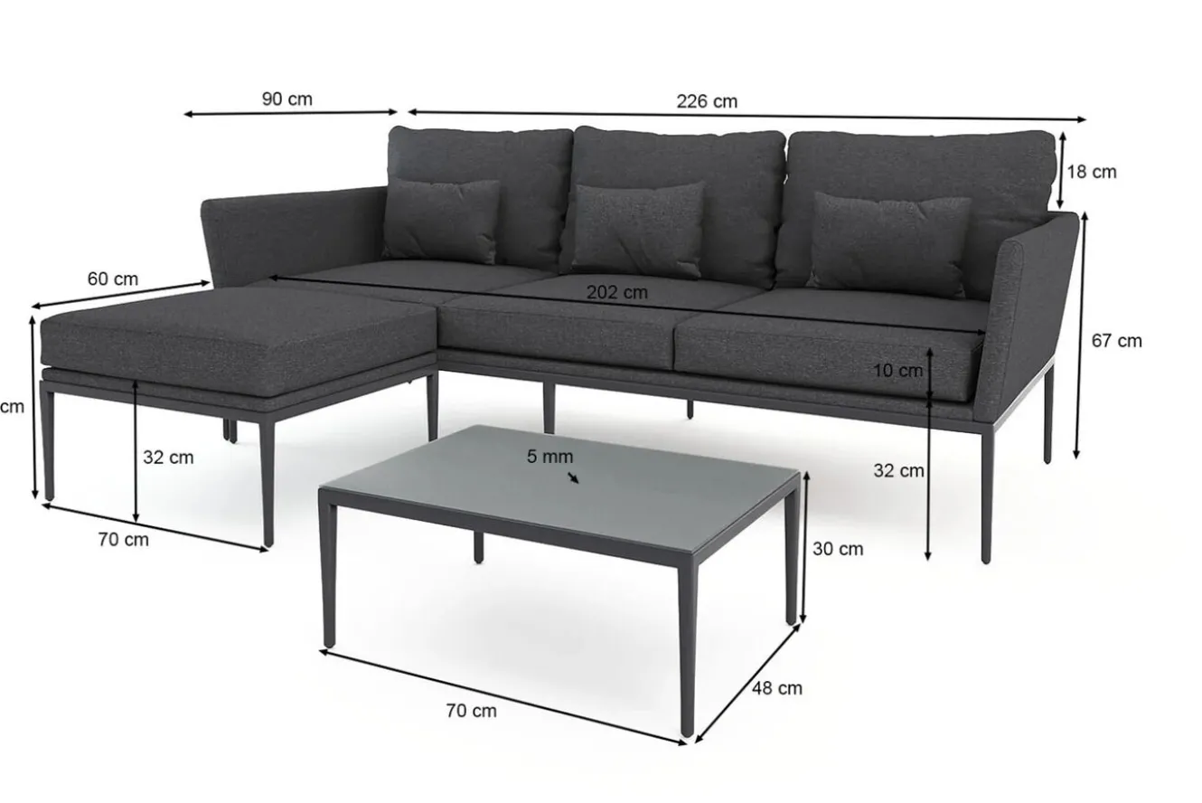 LIVING ZONE Vinez Gartenlounge, graphitgrau, Alu/Glas, abnehmbare Bezüge, pulverbeschichtet, witterungsbeständig