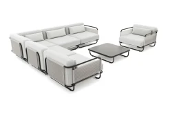 LOOKS by Wolfgang Joop Tempest Gartenlounge L, hellgrau/anthrazit, Alu/Rope-Geflecht, Beistelltisch mit Glasplatte, pulverbeschichtet, wetterfest, modernes Design