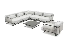LOOKS by Wolfgang Joop Tempest Gartenlounge L, hellgrau/anthrazit, Alu/Rope-Geflecht, Beistelltisch mit Glasplatte, pulverbeschichtet, wetterfest, modernes Design