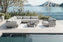 LOOKS by Wolfgang Joop Tempest Gartenlounge L, hellgrau/anthrazit, Alu/Rope-Geflecht, Beistelltisch mit Glasplatte, pulverbeschichtet, wetterfest, modernes Design