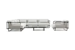 LOOKS by Wolfgang Joop Tempest Gartenlounge L, hellgrau/anthrazit, Alu/Rope-Geflecht, Beistelltisch mit Glasplatte, pulverbeschichtet, wetterfest, modernes Design