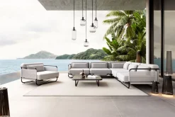 LOOKS by Wolfgang Joop Tempest Gartenlounge L, hellgrau/anthrazit, Alu/Rope-Geflecht, Beistelltisch mit Glasplatte, pulverbeschichtet, wetterfest, modernes Design