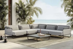 LOOKS by Wolfgang Joop Tempest Gartenlounge M, hellgrau/anthrazit, Alu/Rope-Geflecht, Beistelltisch mit Glasplatte, pulverbeschichtet, wetterfest, modernes Design