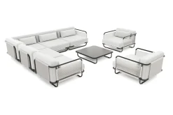LOOKS by Wolfgang Joop Tempest Gartenlounge XL, hellgrau/anthrazit, Alu/Rope-Geflecht, Beistelltisch mit Glasplatte, pulverbeschichtet, wetterfest, modernes Design