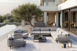 LOOKS by Wolfgang Joop Tempest Gartenlounge XL, hellgrau/anthrazit, Alu/Rope-Geflecht, Beistelltisch mit Glasplatte, pulverbeschichtet, wetterfest, modernes Design