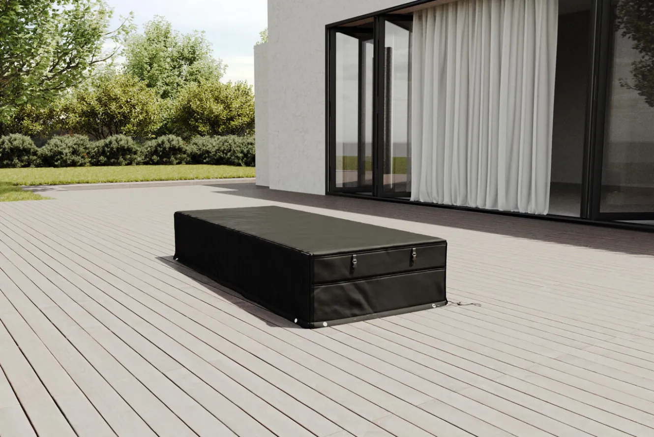 OUTFLEXX Abdeckhaube für Gartenlounges, schwarz, Ripstop-Gewebe/Polyester, 202 x 82 x 35 cm, wasserabweisend, mit Reißverschluss, UV-Schutz
