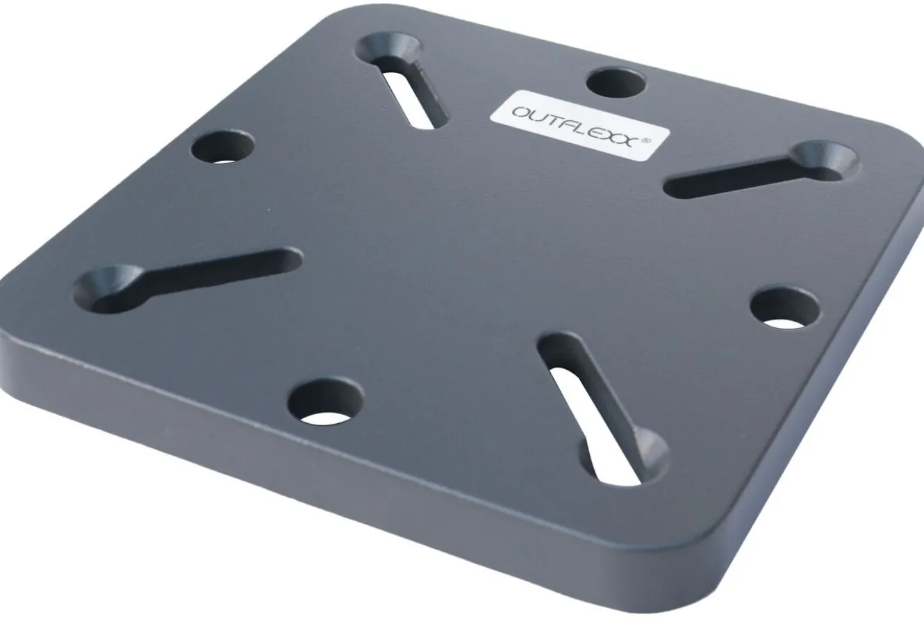 OUTFLEXX Adapterplatte für Schirmständer und Bodenanker, anthrazit, Alu, 16x16x1,5cm, Lochabstand 64-113mm