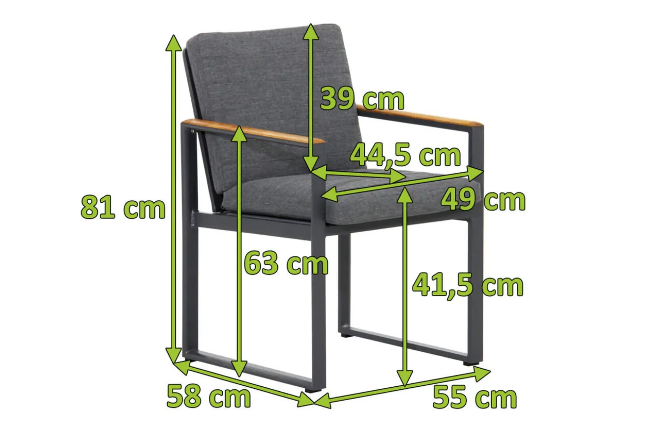 OUTFLEXX Alexander Stuhl, mattgrau, Alu/Teak, 58x55x81cm, mit Armlehnen, inkl. Polster