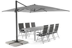 OUTFLEXX Almeria Gartenmöbel-Set Essgruppe inkl. Ampelschirm, anthrazit/silber, Alu/Textilene/Textilene, 180/240 x 100 cm, ausziehbar, klappbar, UV-beständig