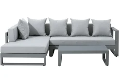 OUTFLEXX Almeria Gartenmöbel-Set Lounge inkl. Ampelschirm, silbergrau/anthrazit, Alu/Polyester/Glas, Schirm 400 x 300 cm, pulverbeschichtet , mit Reißverschluss & Polster, wasserabweisend, UV-Schutz