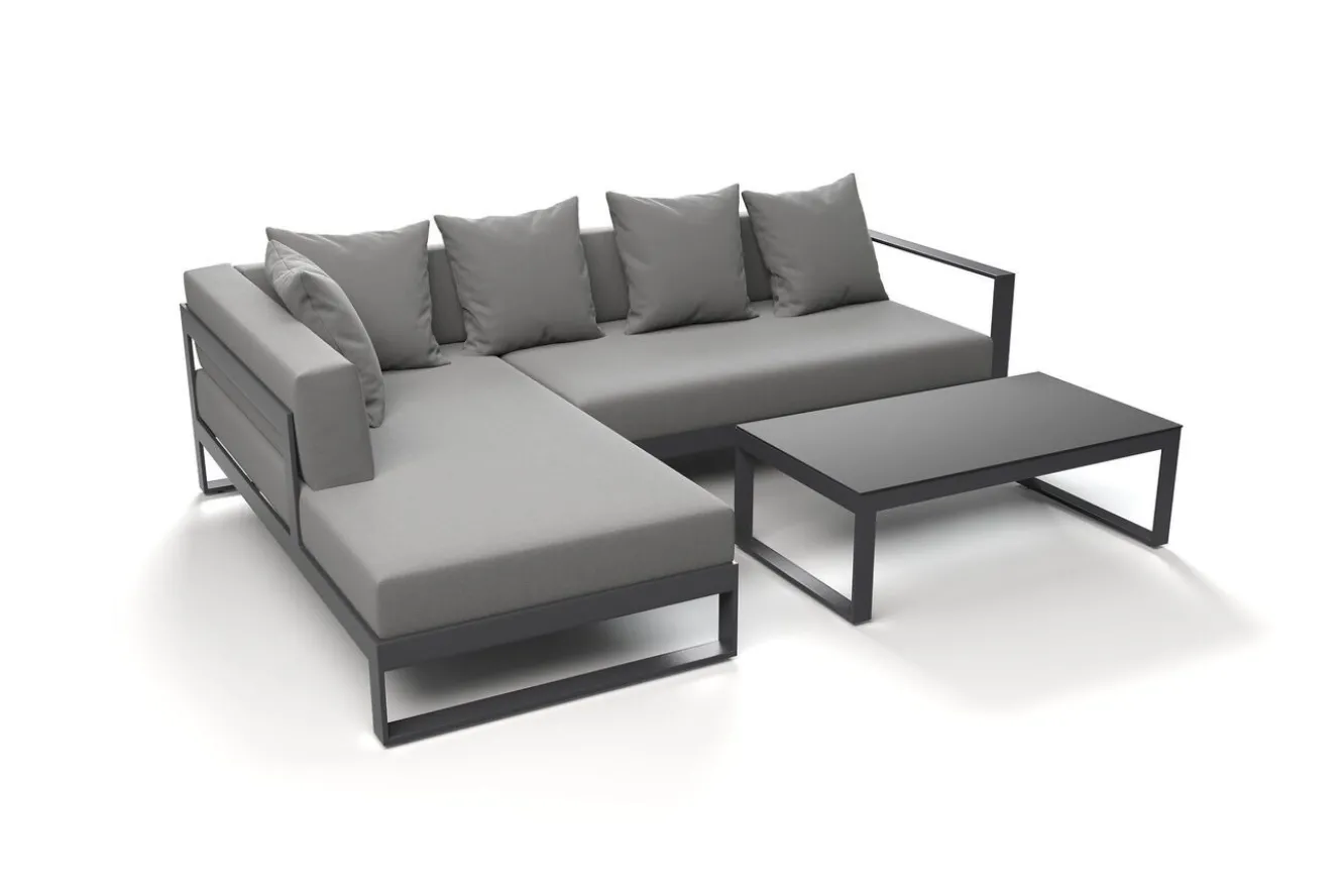 OUTFLEXX Almeria Gartenmöbel-Set Lounge inkl. Ampelschirm, anthrazit/grau, Alu/Glas, 400 x 300 cm, pulverbeschichtet, UV-Schutz, witterungsbeständig